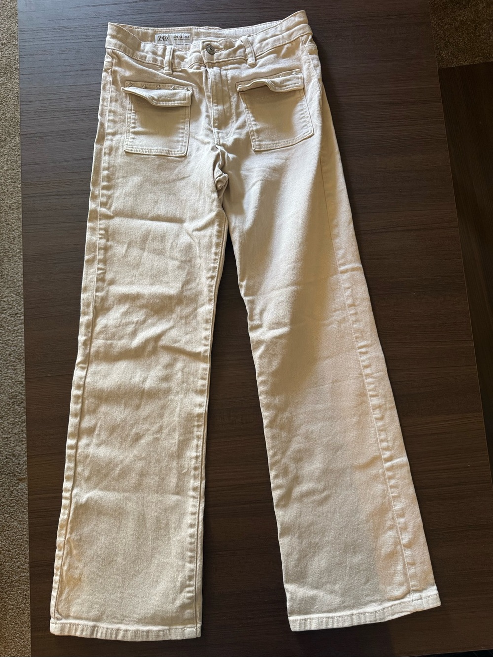 Girls Zara Cream Wide-Leg Jeans with Front Flap Pockets